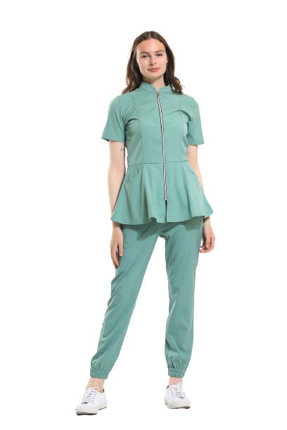 AZELIA - Kadın Likralı Buz Mavi Üniforma Takımı 2XL - MİNT