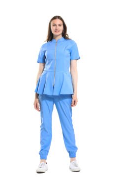 AZELIA - Kadın Likralı Buz Mavi Üniforma Takımı 2XL - BUZ MAVİ