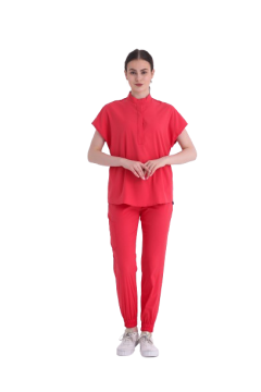 SANEM- Kadın Likralı Nar Çiçeği Üniforma Takımı