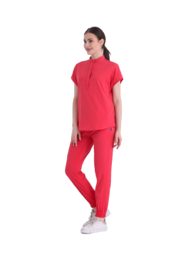 SANEM- Kadın Likralı Nar Çiçeği Üniforma Takımı