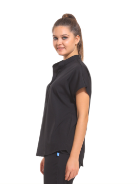 SANEM- Kadın Likralı Siyah Üniforma Üst