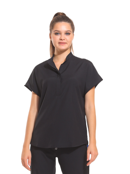 SANEM- Kadın Likralı Siyah Üniforma Üst