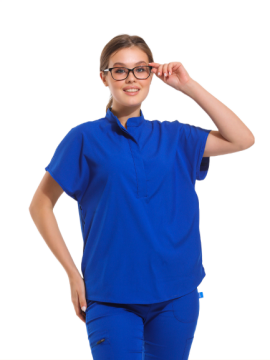 SANEM- Kadın Likralı Royal Mavi Üniforma Üst