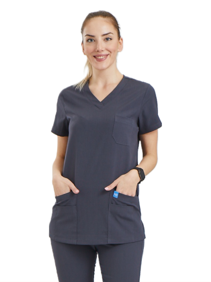 BASIC- Kadın Likralı Koyu Gri Üniforma Üst