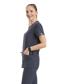 BASIC- Kadın Likralı Koyu Gri Üniforma Üst