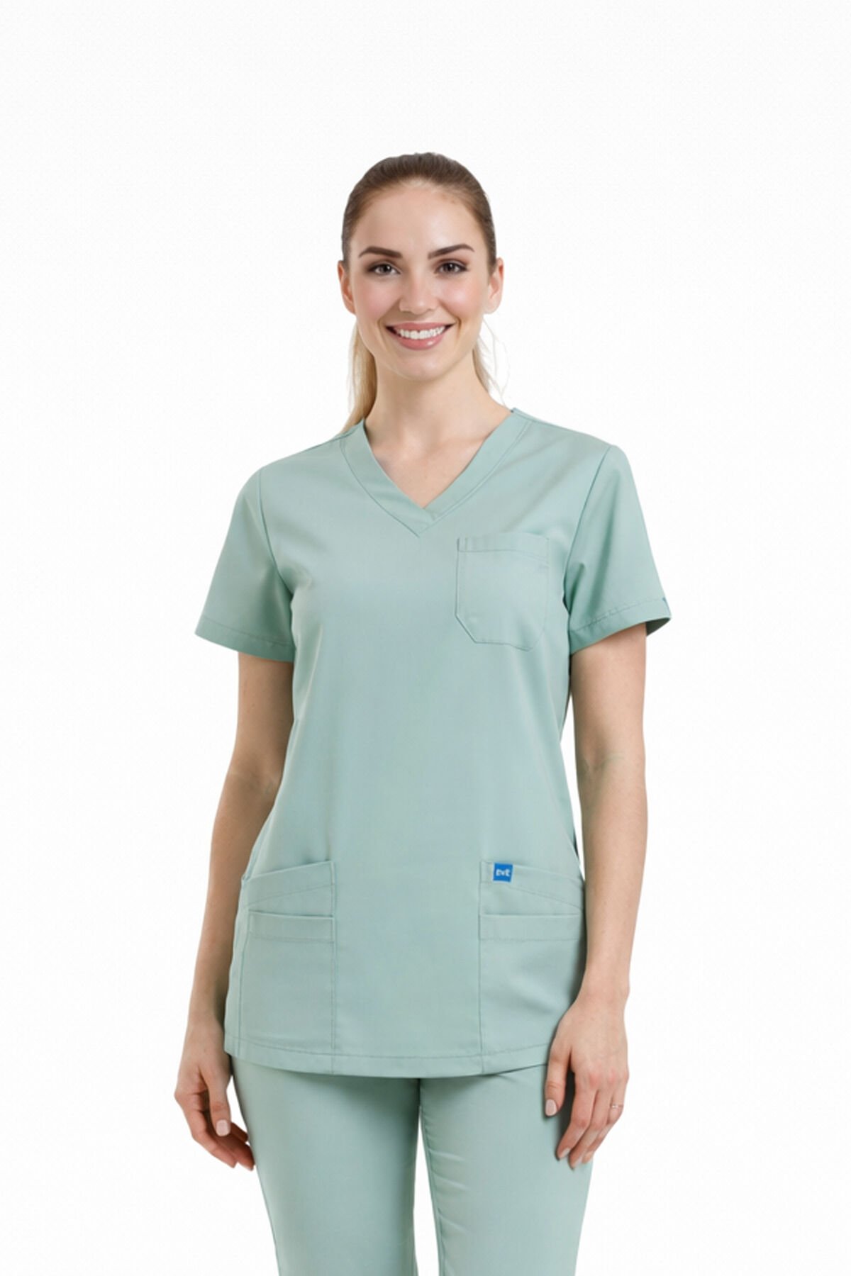 BASIC- Kadın Likralı Mint Yeşili Üniforma Üst