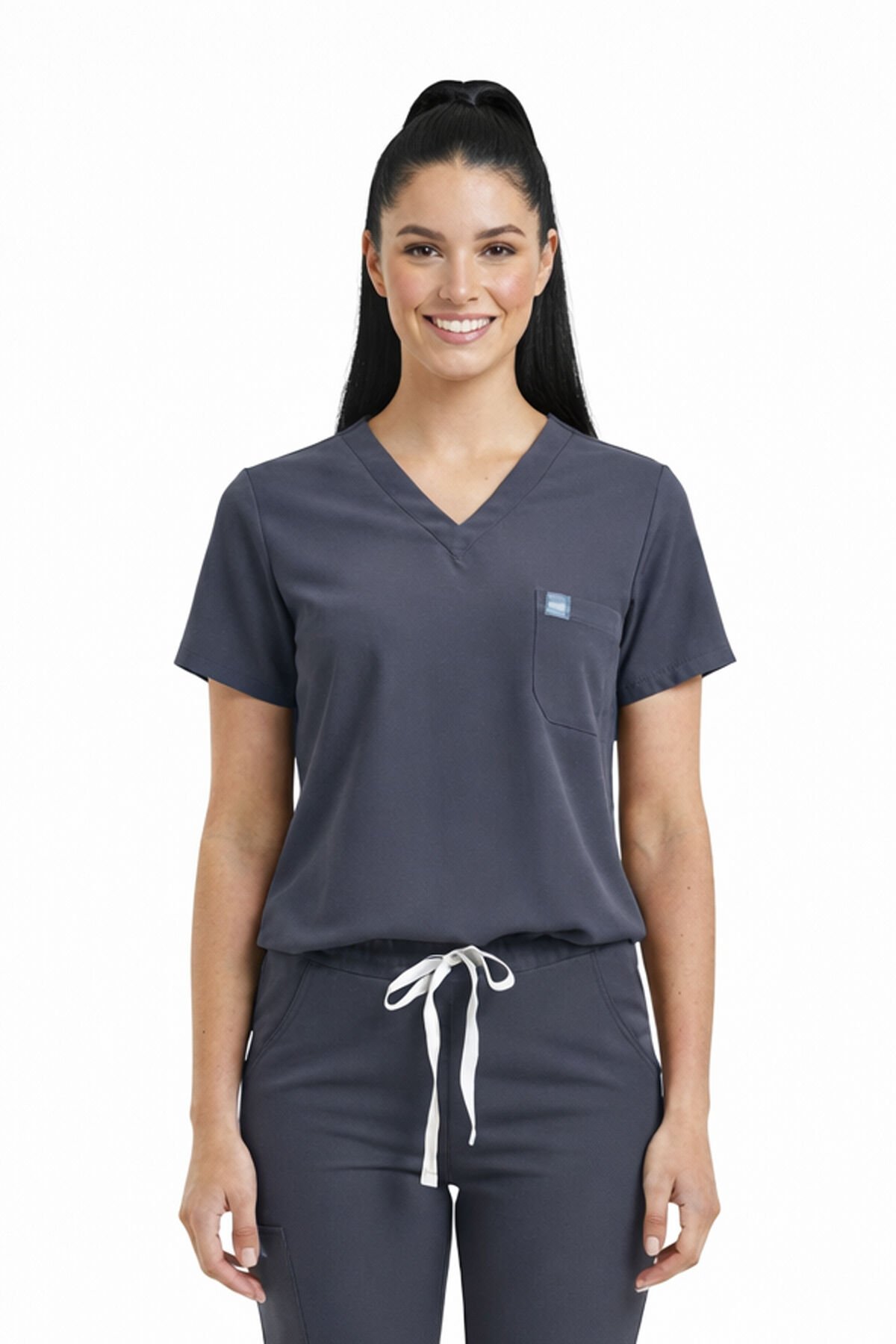 JOGGER- Kadın Likralı Koyu Gri Üniforma Üst