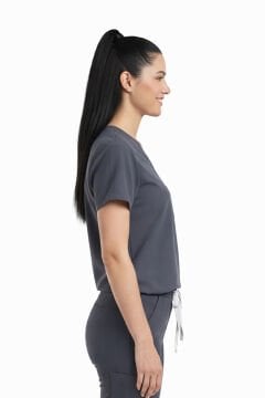 JOGGER- Kadın Likralı Koyu Gri Üniforma Üst