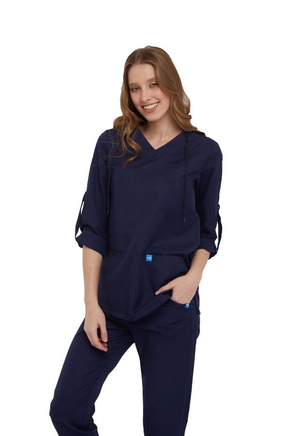 VIOLET- Kadın Koton Lacivert Medikal Üniforma Üst L
