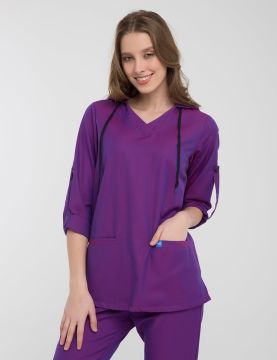 VIOLET- Kadın Koton Mor Medikal Üniforma Üst L