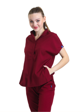 SANEM - Kadın Likralı Bordo Üniforma Üst