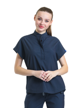 SANEM- Kadın Likralı Koyu Gri Üniforma Üst