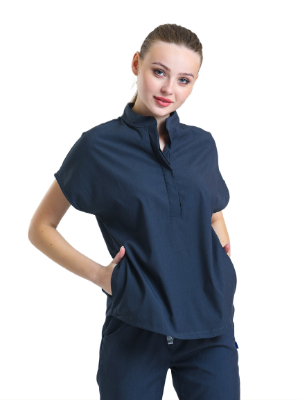 SANEM- Kadın Likralı Koyu Gri Üniforma Üst