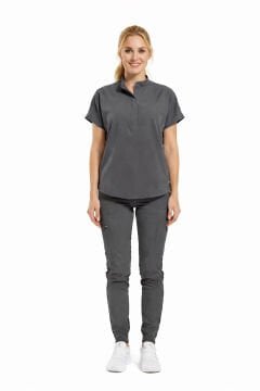 SANEM- Kadın Likralı Koyu Gri Üniforma Takımı