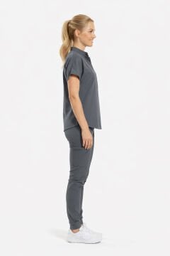 SANEM- Kadın Likralı Koyu Gri Üniforma Takımı