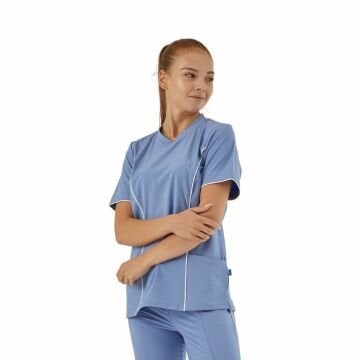 MİNEL - KADIN LİKRALI BUZ MAVİ ÜNİFORMA ÜST