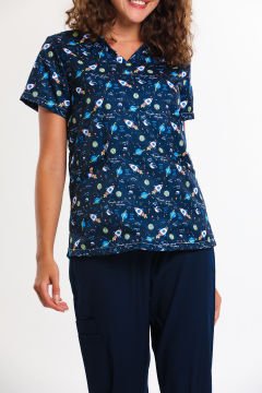 BASKILI- Kadın Medikal Üniforma Üst L