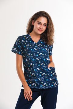 BASKILI- Kadın Medikal Üniforma Üst L