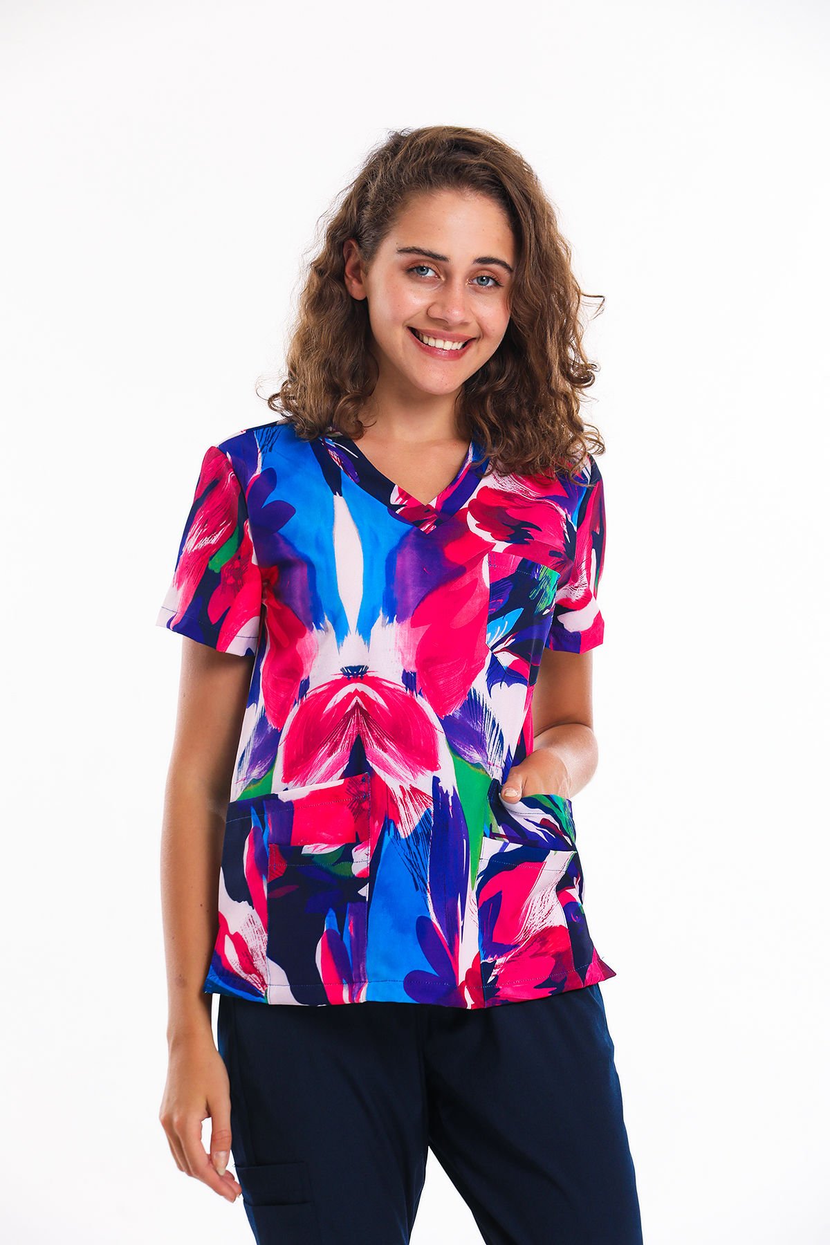 BASKILI- Kadın Medikal Üniforma Üst L