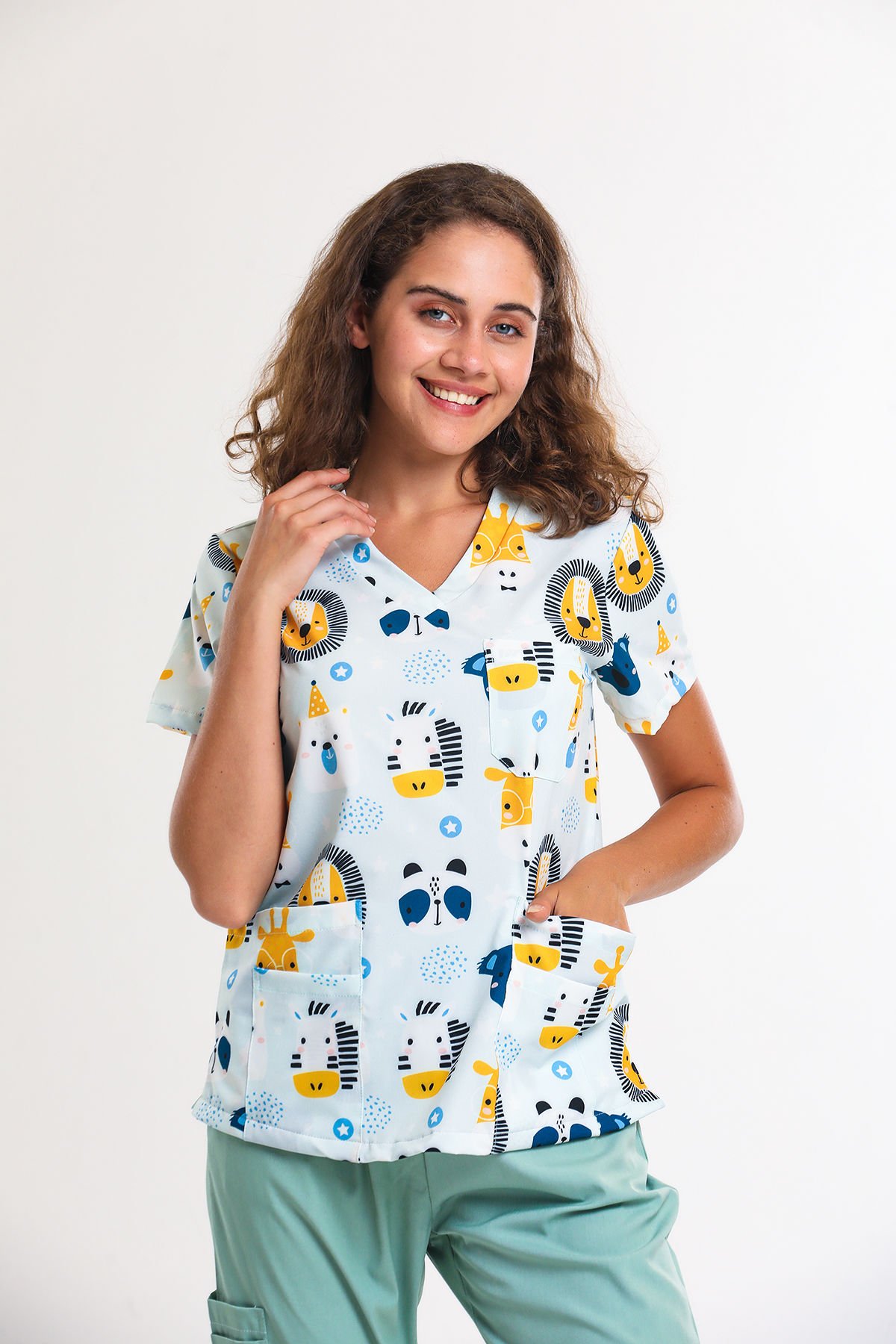 BASKILI- Kadın Medikal Üniforma Üst L