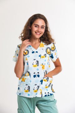 BASKILI- Kadın Medikal Üniforma Üst L